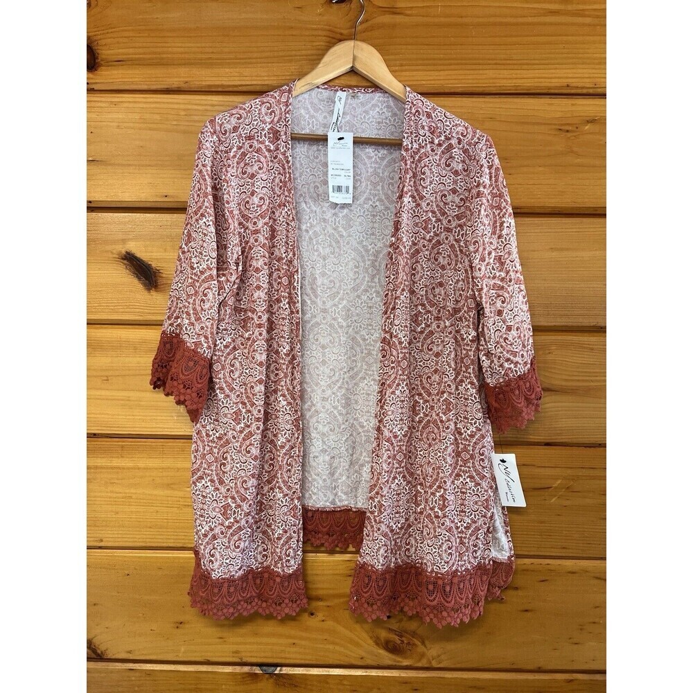 NY Collection Womens Ladies Lace Trimmed Open Front Cardigan Top Size 1X